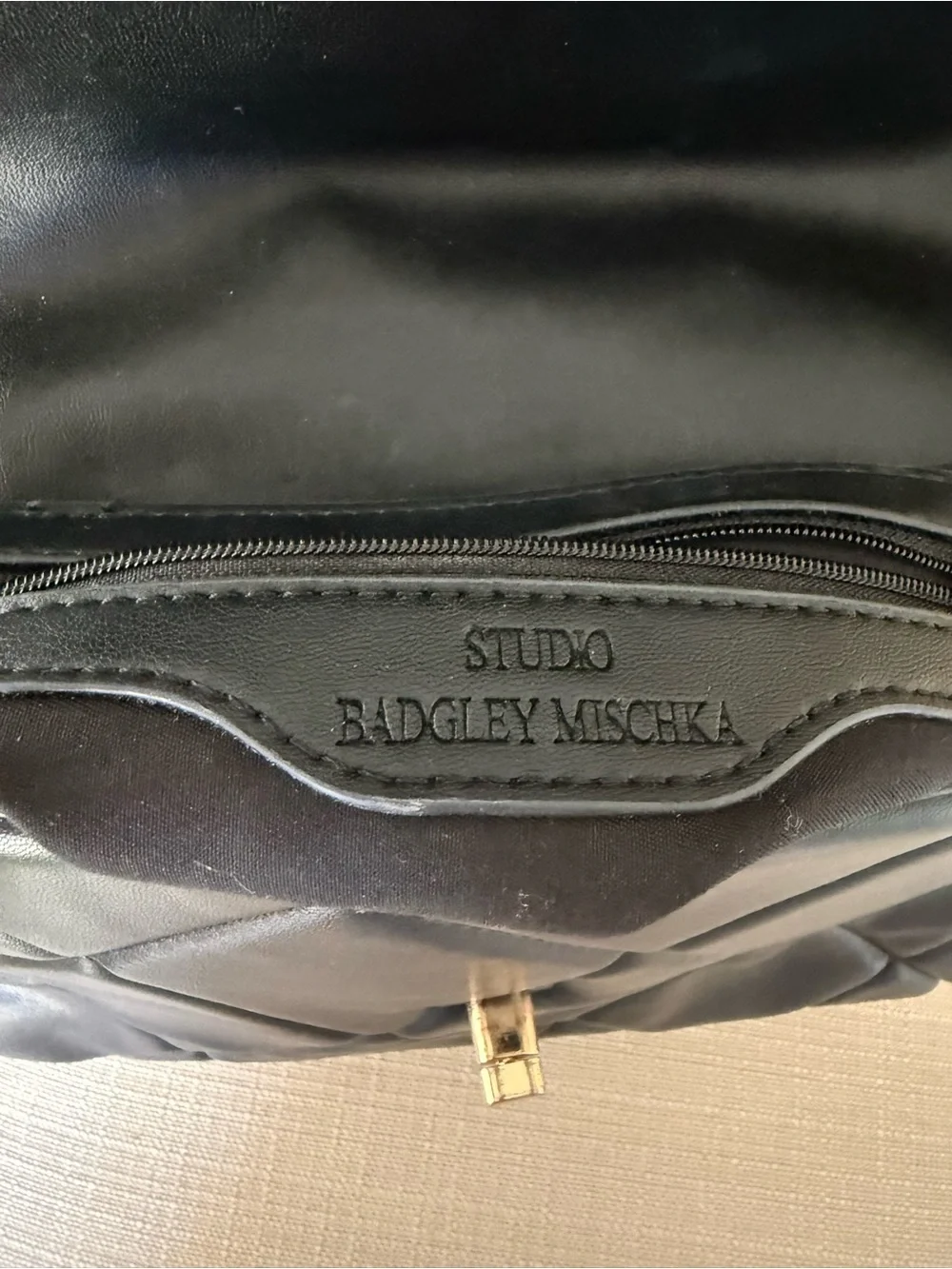 Studio Badgley Mischka Quilted Vegan Chain Shoulder Bag Black Gold Hardware